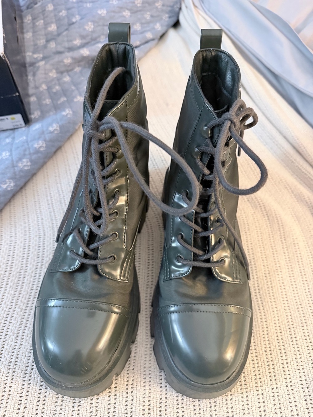 Nine West Olive Green Lace-Up Combat Boots